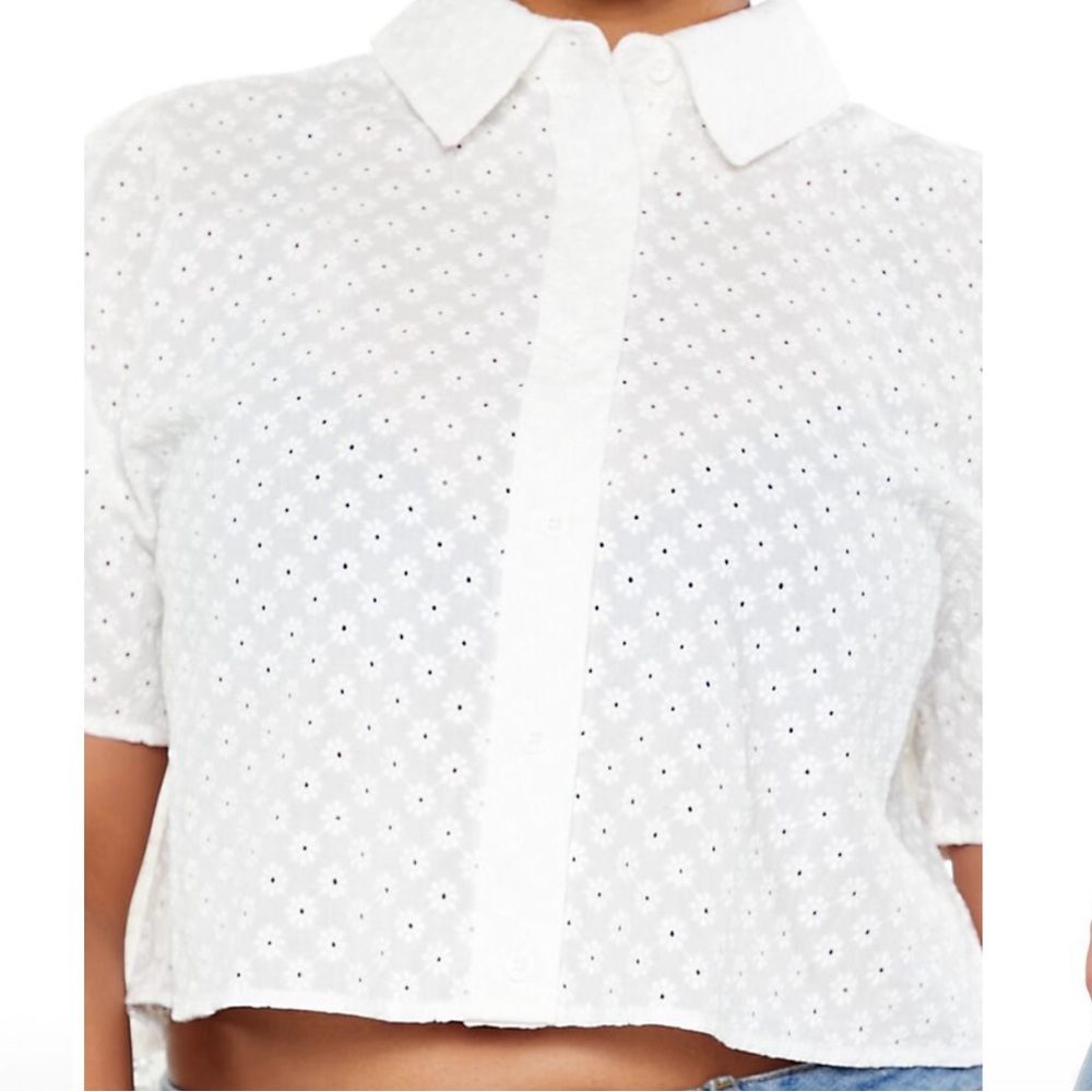 Forever 21+ Crochet Lace Cropped Buttonup